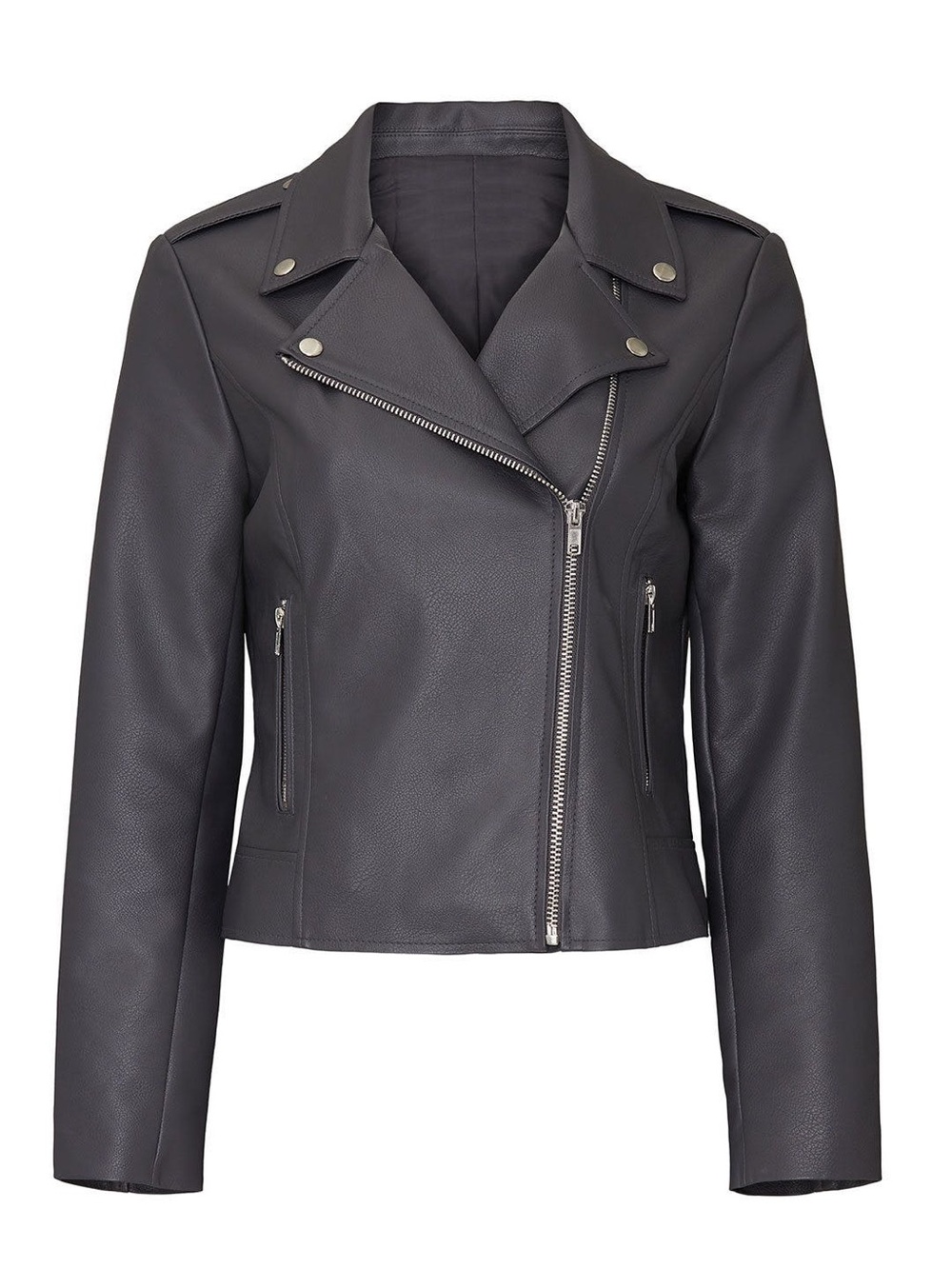Womens Grey Faux Leather Moto Jacket
